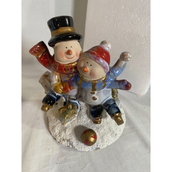 JC Penny Home Collection Snowman Reactive Glaze Porcelain Wind-Up Music Box W Bo - Picture 10 of 15